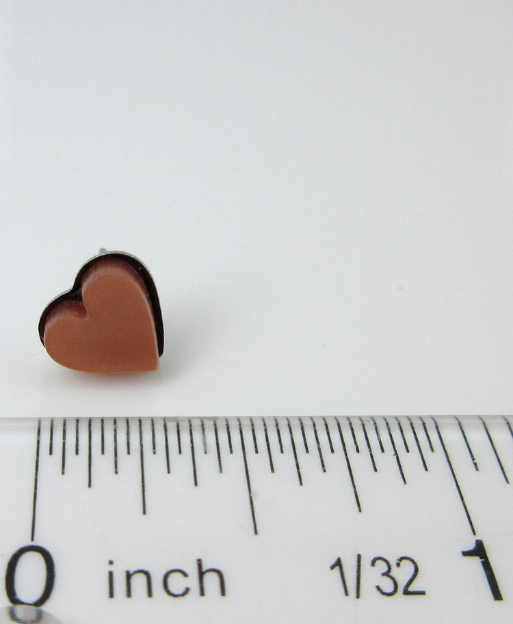 Stainless Steel Brushed Copper-tone Acrylic Heart Stud Earrings 8mm