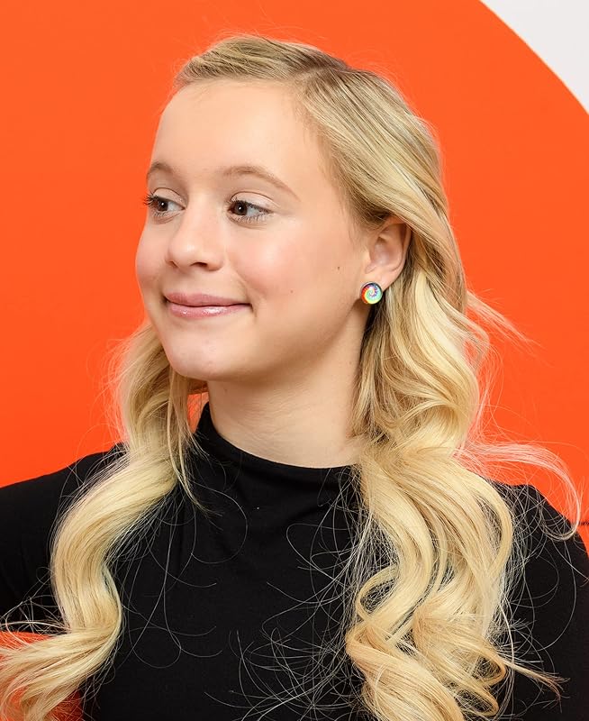 Summerfield Collection Stainless Steel Tie Dye Print Glass Stud Earrings 12mm (Aqua/Royal Swirl)