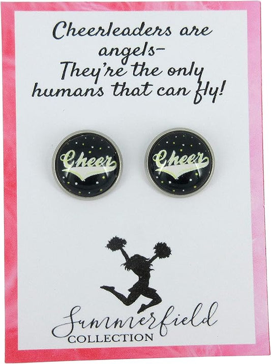 Summerfield Collection Stainless Steel Cheer Printed Glass Stud Earrings 12mm (Cheer)