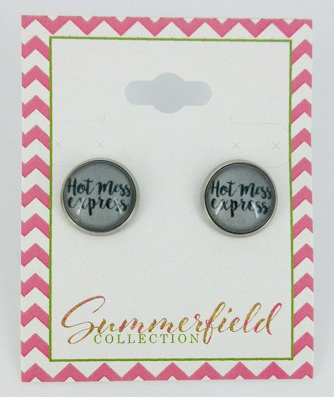Summerfield Collection Stainless Steel Hot Mess Print Glass Stud Earrings 12mm (Hot Mess Express)