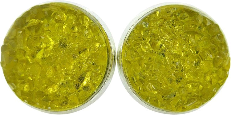 Summerfield Collection Silver-tone Yellow Faux Druzy Stone Stud Earrings (12mm)