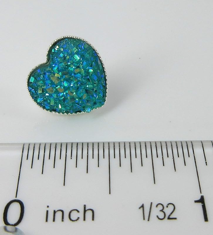 Summerfield Collection Silver-tone Heart Faux Druzy Stone Stud Earrings 12mm (Aqua Blue AB)