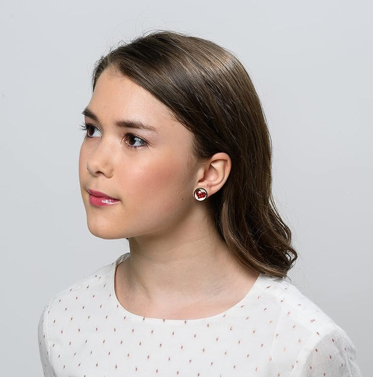 Summerfield Collection Antiqued Gold-tone Buffalo Plaid Heart Print Glass Stud Earrings 12mm