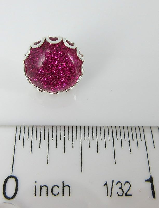 Summerfield Collection Trio Silver-tone Stud Earrings Pink Faux Druzy Stone AB Mermaid Scale Glitter Resin Set 12mm