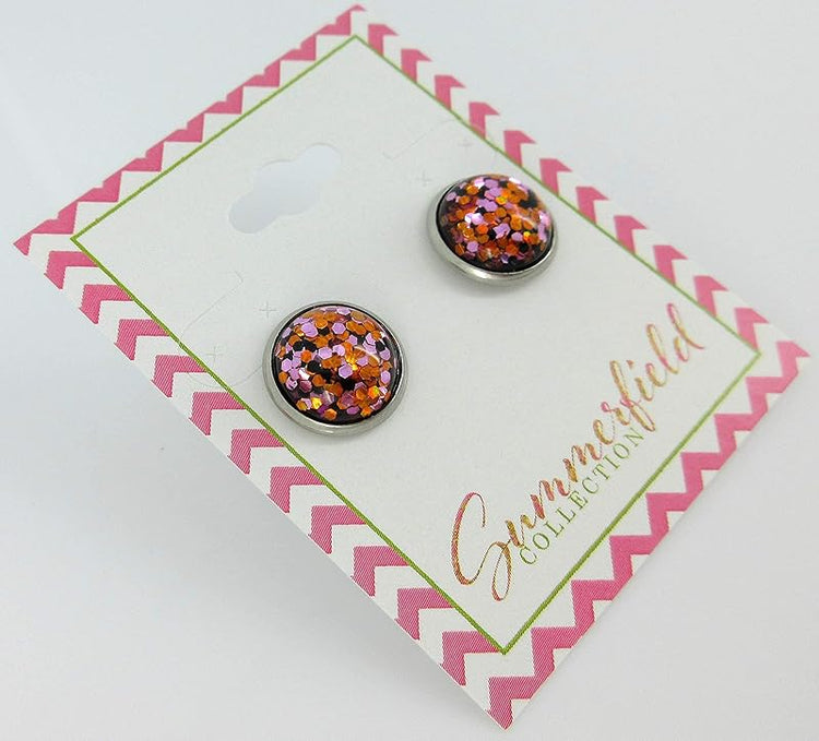 Summerfield Collection Stainless Steel Halloween Glitter Resin Stud Earrings 12mm Purple Orange Black