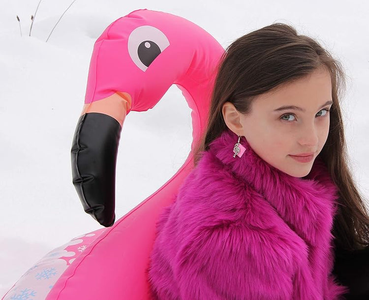 Summerfield Collection Antiqued Silver-tone Pink Enamel Flamingo Charm Dangle Earrings