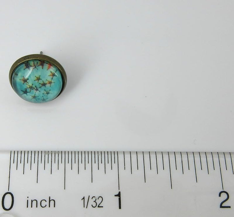 Summerfield Collection Antiqued Gold-tone Sea and Starfish Print Glass Stud Earrings 12mm