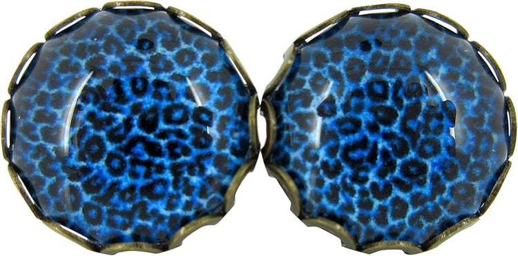 Summerfield Collection Antiqued Gold-tone Animal Print Glass Stud Earrings 12mm (Dark Blue)