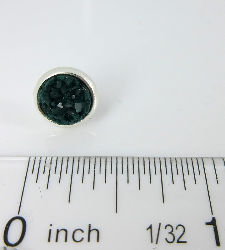 Summerfield Collection Trio Silver-tone Stud Earrings 8mm Faux Druzy Stone Set (Red/White AB/Green)