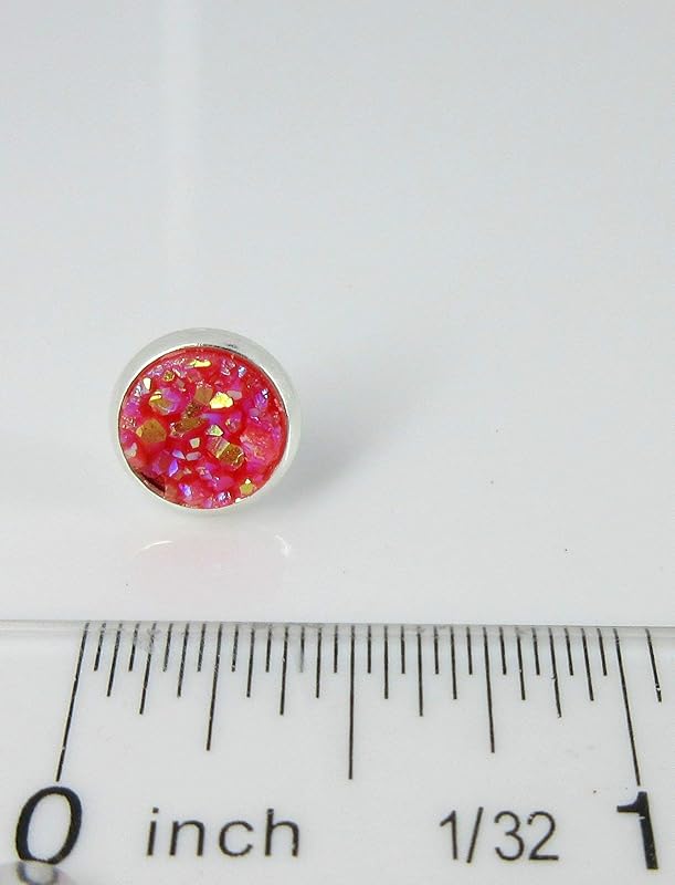 Summerfield Collection Trio Silver-tone Stud Earrings 8mm Faux Druzy Stone Set (Sunset Red/Orange/Yellow)