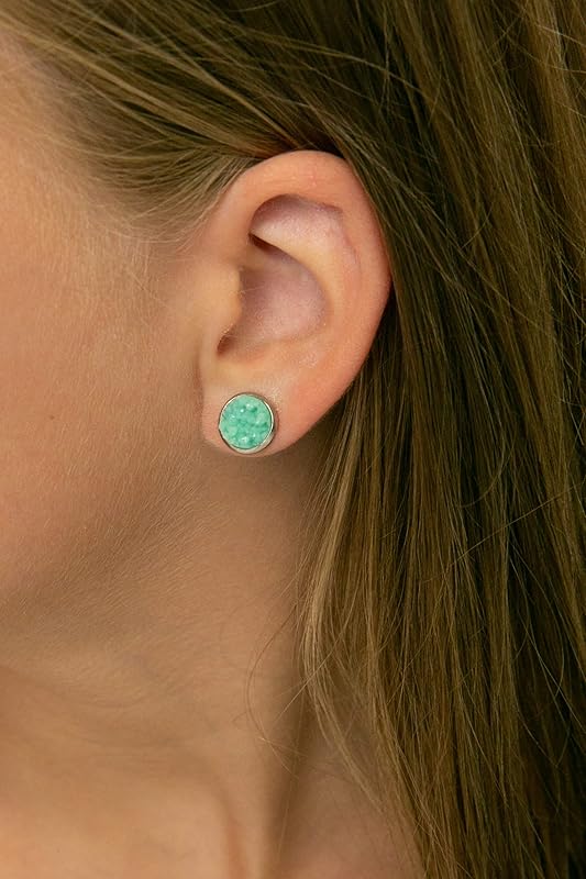 Summerfield Collection Stainless Steel Matte Faux Druzy Stone Stud Earrings 8mm (Mint Green)