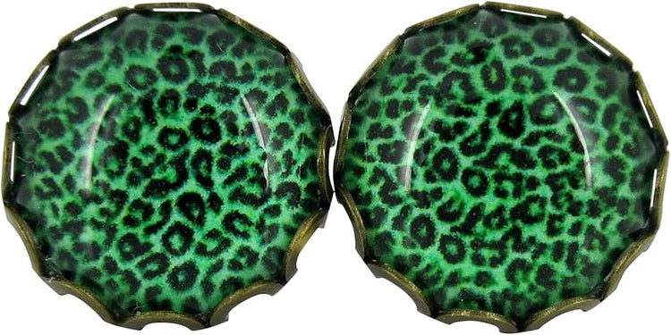 Summerfield Collection Antiqued Gold-tone Animal Print Glass Stud Earrings 12mm (Grass Green)