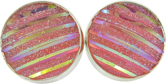 Summerfield Collection Silver-tone Frosted Metallic Stripe Stud Earrings 12mm (Light Pink AB)