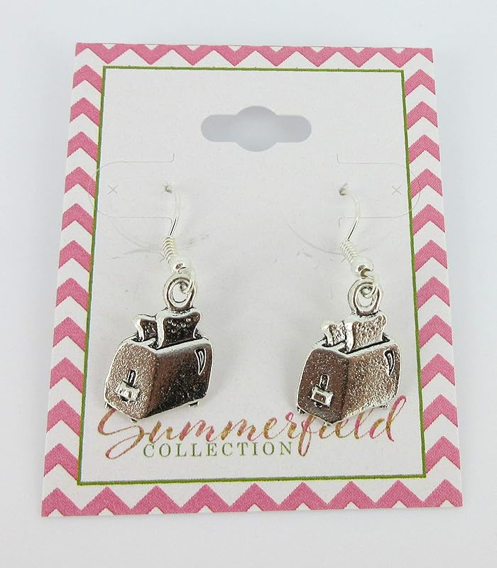 Summerfield Collection Antiqued Silver-tone Toaster Charm Dangle Earrings