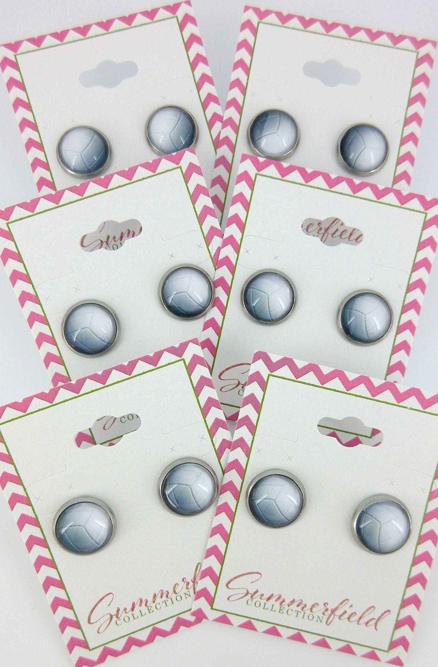 Stainless Steel Volleyball Print Glass Stud Earrings 12mm