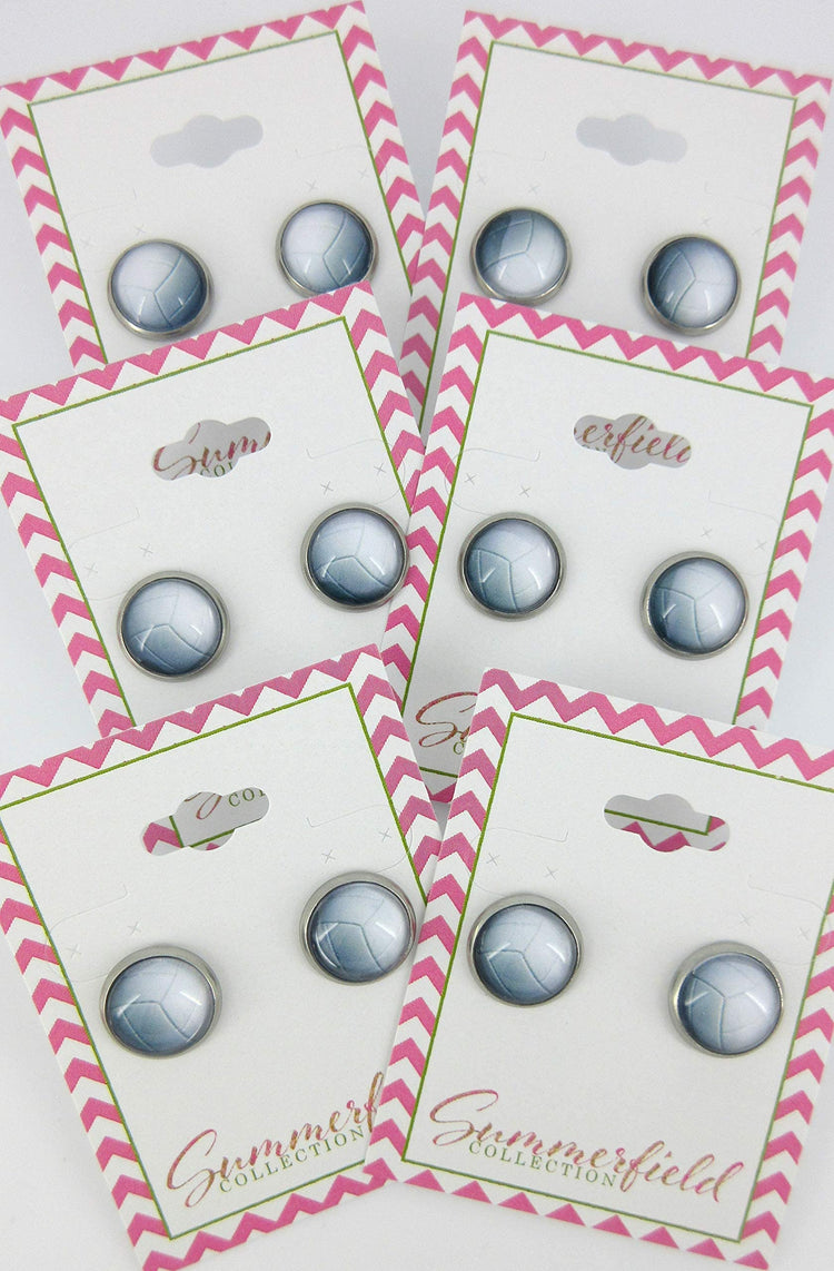 Stainless Steel Volleyball Print Glass Stud Earrings 12mm