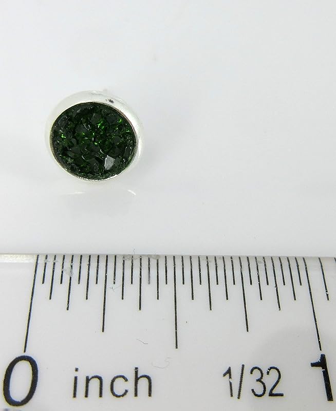 Summerfield Collection Trio Silver-tone Stud Earrings 8mm Faux Druzy Stone Set (Green/Navy Blue/Hot Pink)