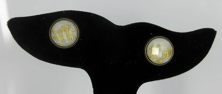 Summerfield Collection Trio Antiqued Gold-tone Leaf Foil Faceted Resin Stud Earrings Set 12mm (Black/Purple/White)