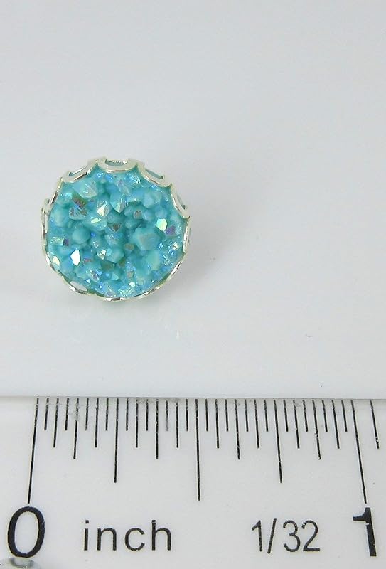 Summerfield Collection Silver-tone Faux Druzy Stone Stud Earrings 12mm (Robin Egg Blue AB)