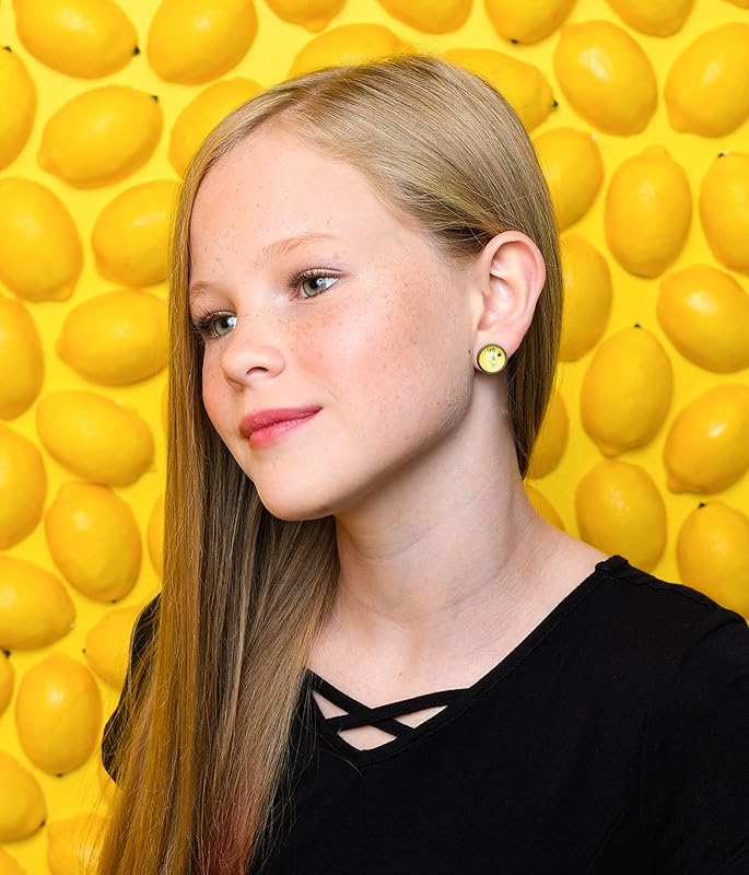 Summerfield Collection Stainless Steel Save the Bees Print Glass Stud Earrings 12mm Yellow and Black