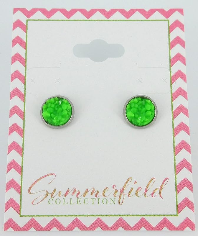 Summerfield Collection Stainless Steel Matte Faux Druzy Stone Stud Earrings 8mm (Green)