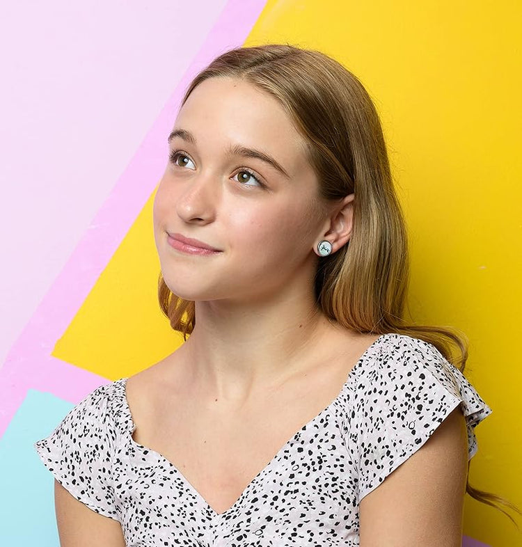 Summerfield Collection Stainless Steel Explore Print Glass Stud Earrings 12mm