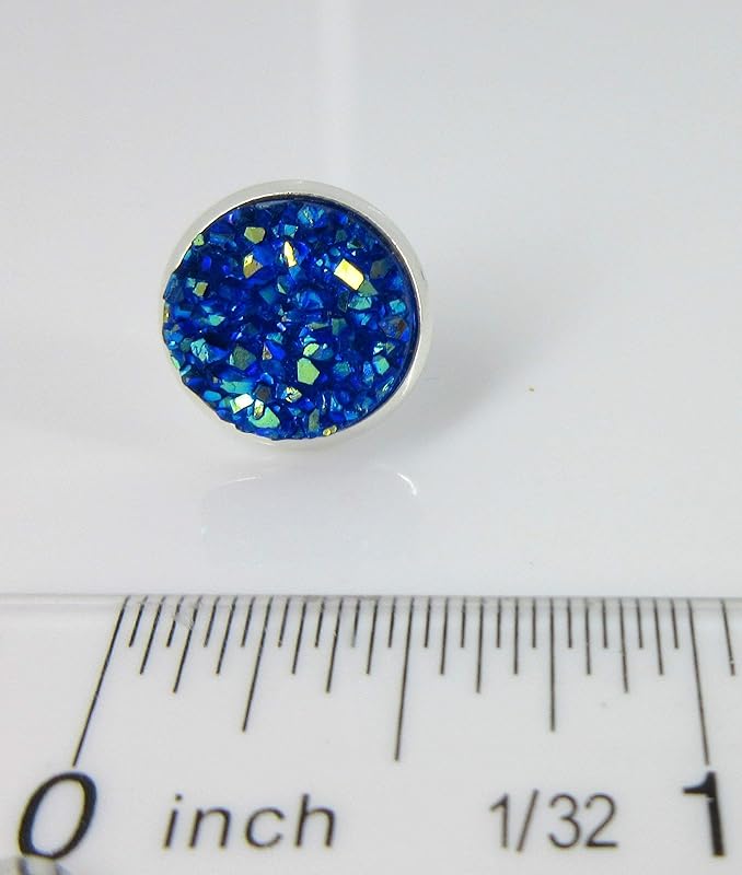 Summerfield Collection Silver-tone Solid AB Faux Druzy Stone Stud Earrings 12mm (Royal Blue)