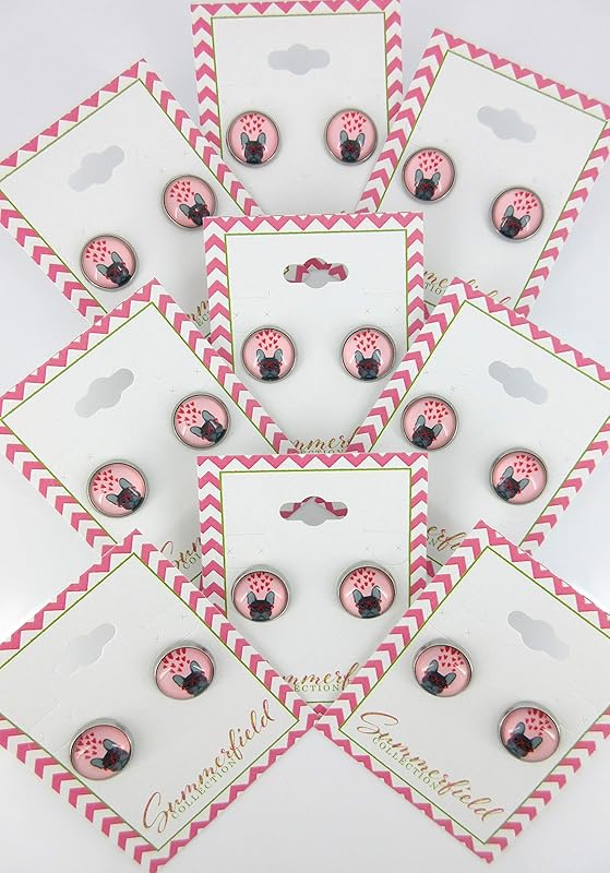 Summerfield Collection Stainless Steel French Bulldog Sunglasses Print Glass Stud Earrings 12mm