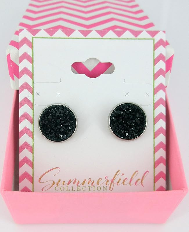 Summerfield Collection Stainless Steel Matte Faux Druzy Stone Stud Earrings 12mm (Dark Green)