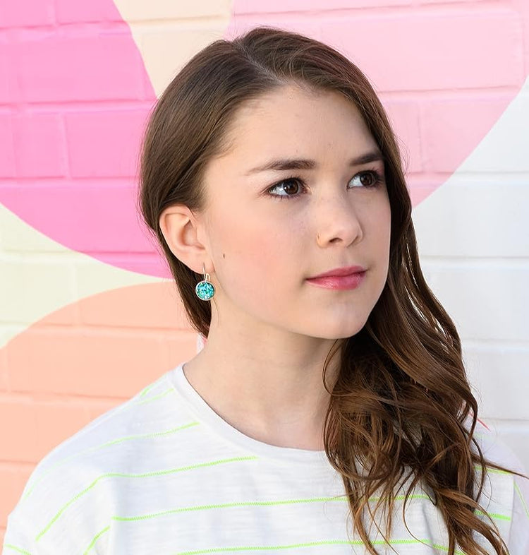 Summerfield Collection Silver-tone Metallic Glitter Resin Lever-back Drop Earrings 12mm (Blue/Green)