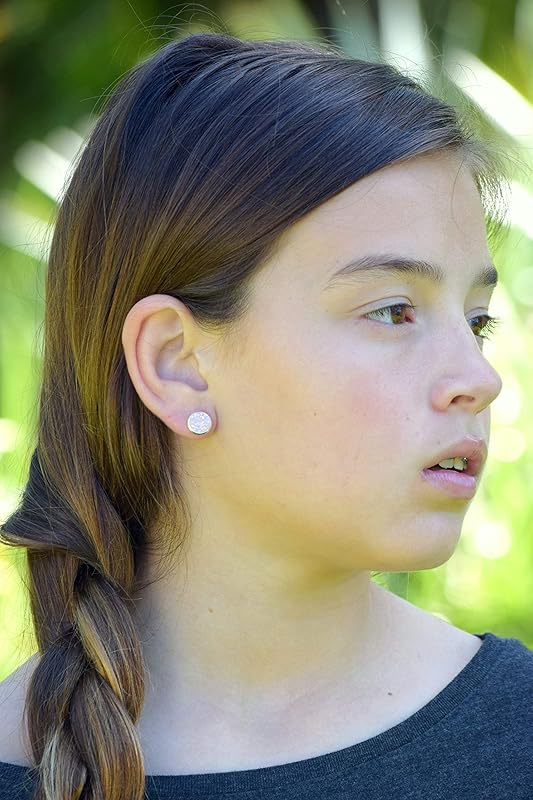 Summerfield Collection Silver-tone Pastel AB Faux Druzy Stone Stud Earrings 8mm (Ballet Pink)