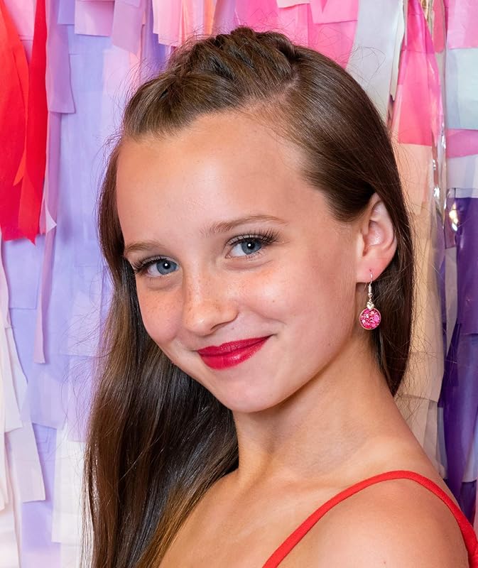 Summerfield Collection Silver-tone Pink Red White Glitter Glass Heart Charm Dangle Earrings Hand-painted