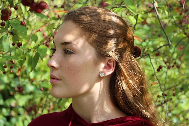 Summerfield Collection Silver-tone Green Red and Holographic Glitter Glass Stud Earrings Hand-painted 8mm