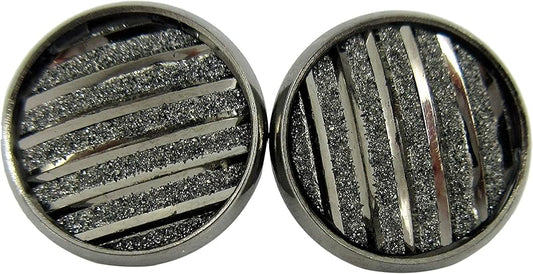 Summerfield Collection Hematite-tone Gunmetal Gray Frosted Metallic Stripe Stud Earrings 12mm