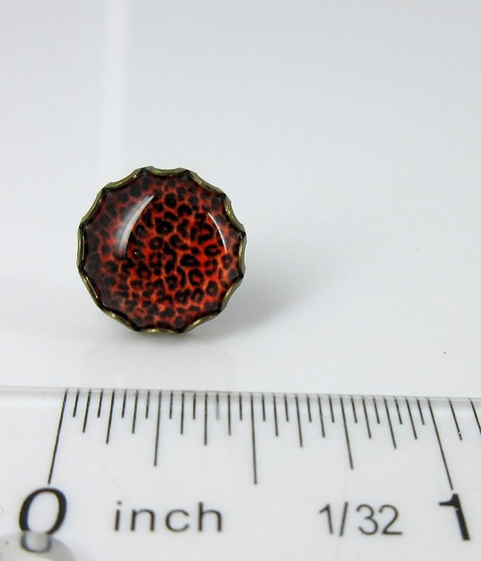 Summerfield Collection Antiqued Gold-tone Animal Print Glass Stud Earrings 12mm (Red)