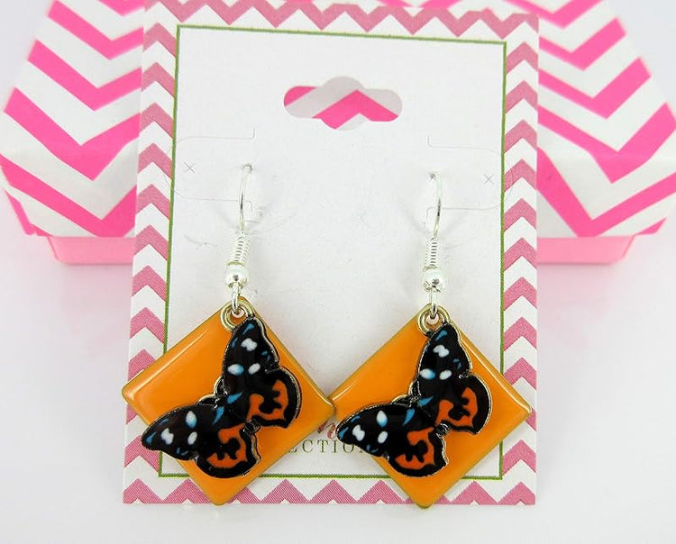 Summerfield Collection Silver-tone Orange Enamel Butterfly Charm Dangle Earrings