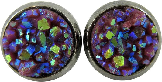 Summerfield Collection Hematite-tone Faux Druzy Stone Stud Earrings 8mm (Maroon)