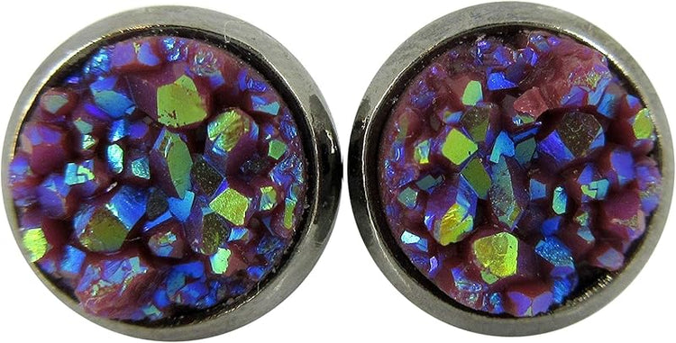 Summerfield Collection Hematite-tone Faux Druzy Stone Stud Earrings 8mm (Maroon)