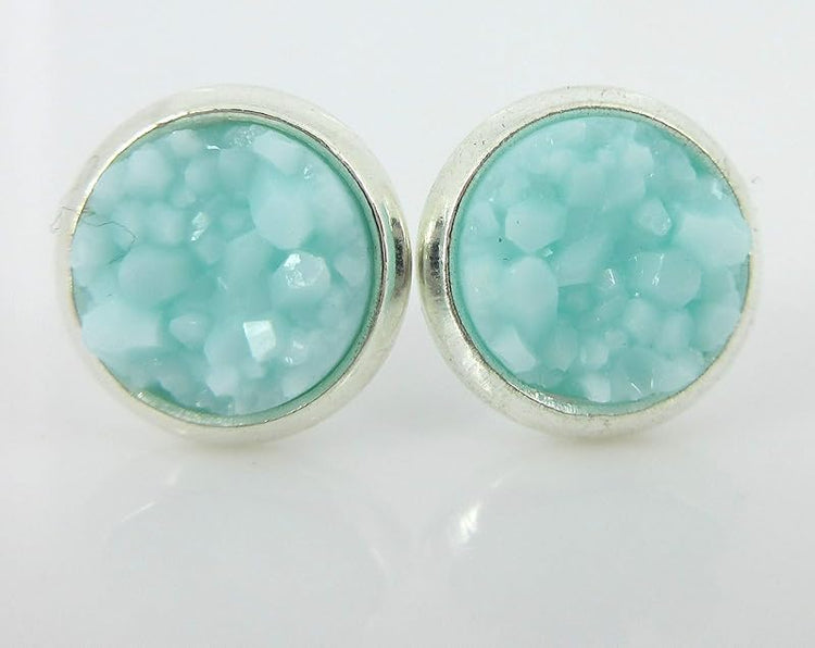 Summerfield Collection Silver-tone Faux Druzy Stone Stud Earrings 8mm (Ice Blue)