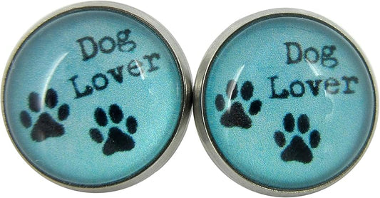 Summerfield Collection Stainless Steel Blue Dog Lover Paw Print Glass Stud Earrings 12mm