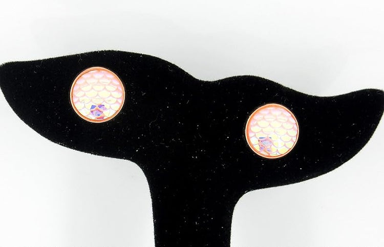 Summerfield Collection Rose Gold-tone Light Pink White AB Mermaid Scale Stud Earrings Dragon (12mm)