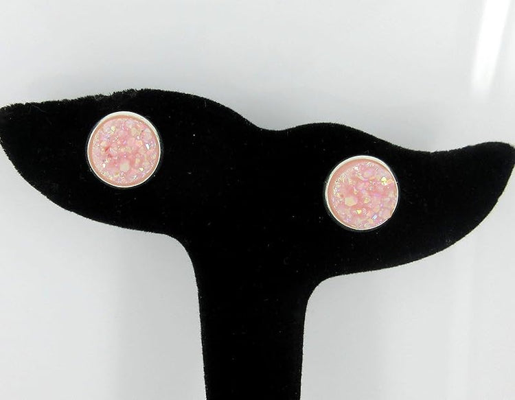 Summerfield Collection Silver-tone Pastel AB Faux Druzy Stone Stud Earrings 12mm (Ballet Pink)