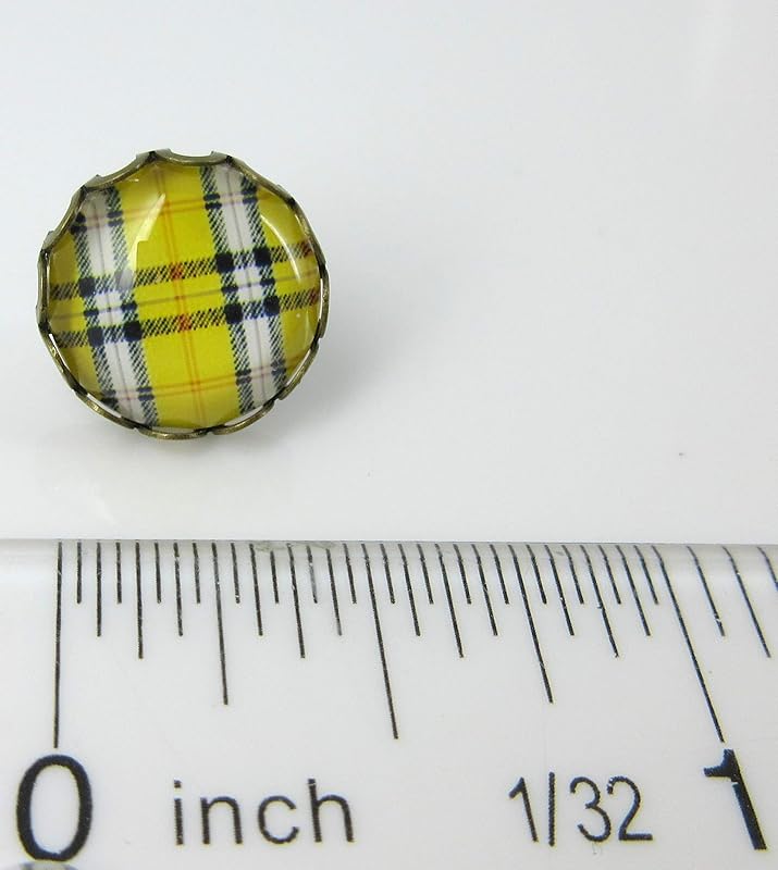 Summerfield Collection Antiqued Gold-tone Trio Plaid Print Glass Stud Earrings 12mm Set