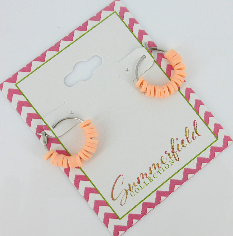 15mm Stainless Steel Polymer Clay Katsuki Bead Hoop Earrings (Light Peach)