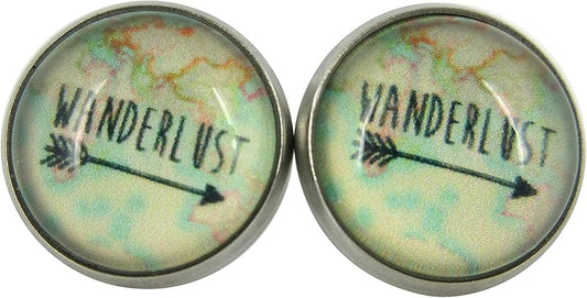 Summerfield Collection Stainless Steel Wanderlust Print Glass Stud Earrings 12mm