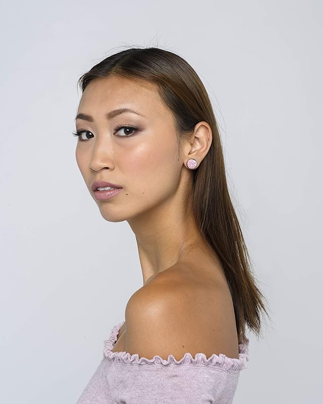 Summerfield Collection Duo Stud Earrings Stainless Steel Faux Druzy Stone 12mm Set (Pink and Blue AB)