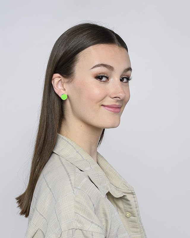 Summerfield Collection Trio Silver-tone Neon Green Pink Faux Druzy Stone Stud Earrings 12mm Set