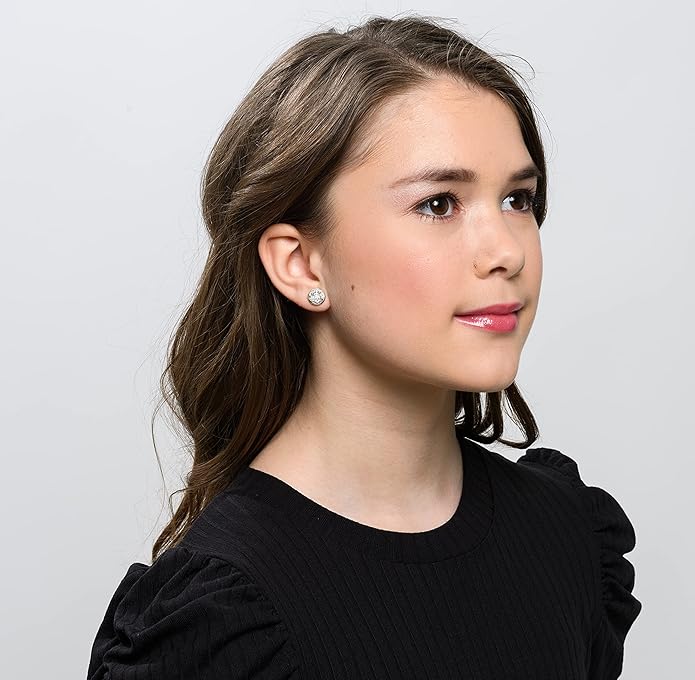 Silver-tone Metallic Faux Druzy Stone Stud Earrings 8mm (Silver)