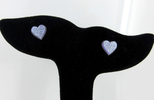 Stainless Steel Lilac Purple Glitter Acrylic Heart Stud Earrings 8mm
