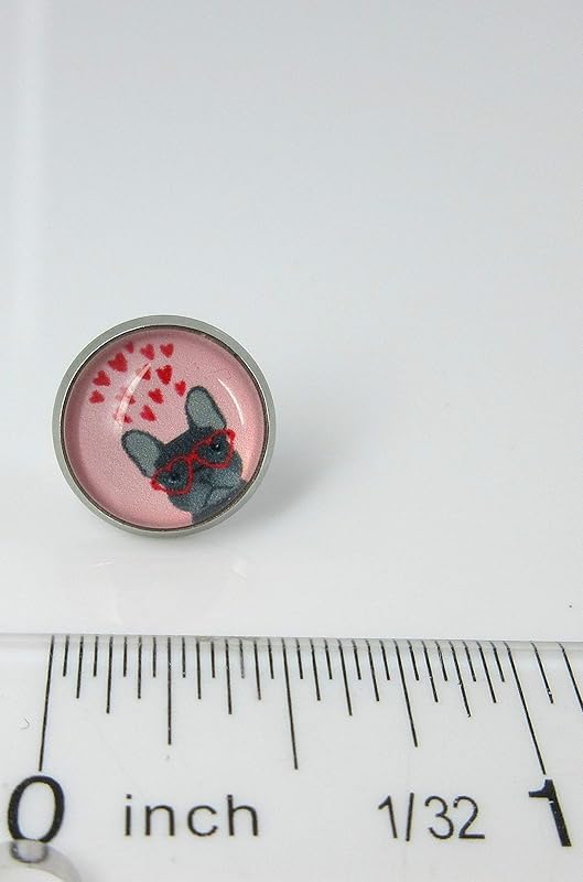 Summerfield Collection Stainless Steel French Bulldog Sunglasses Print Glass Stud Earrings 12mm